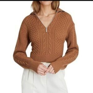 Club Monaco Camel Zip Up Turtleneck Bouncie Cable Knit Sweater SZ XL TG